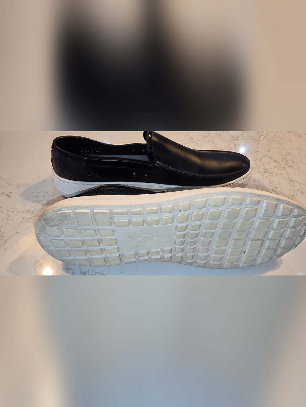 Men's Black Slip-On Loafers with White Sole Size 13 - Picture 3 of 7